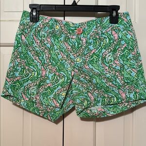 Lilly Pulitzer Green and Pink Bermuda Shorts Vibrant Pattern